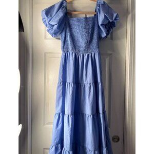 Women's Puffy Short Sleeve Square Neck Smocked Tiered Ruffle Dress